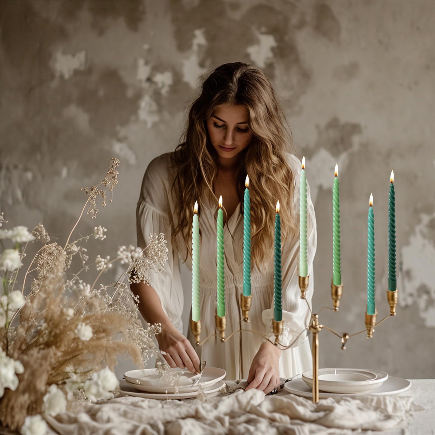 Handmade Spiral Taper Candles – 10" Unscented, Dripless (Set of 4)