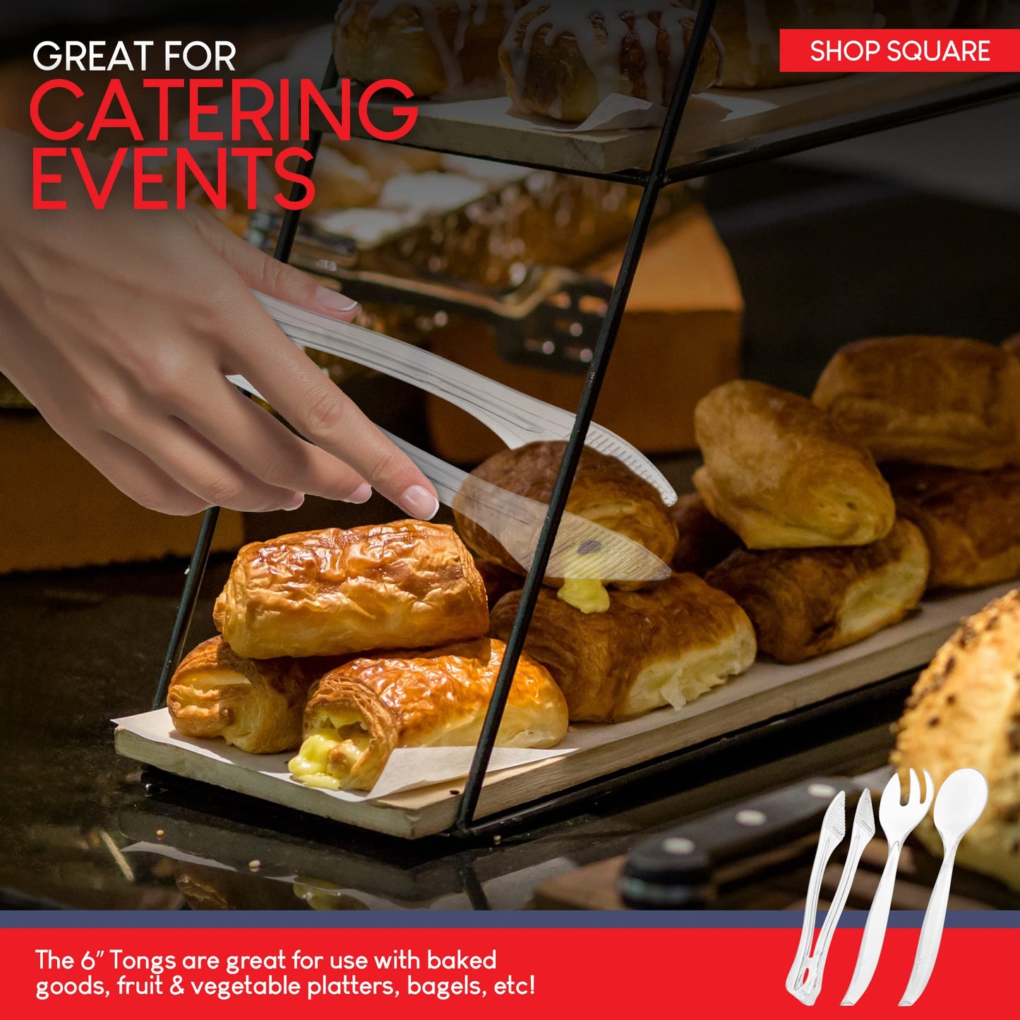 Durable Plastic Serving Utensils Set – 10" Serving Fork, Spoon & 6" Tongs | BPA-Free, Reusable or Disposable | Perfect for Parties, Catering & Events
