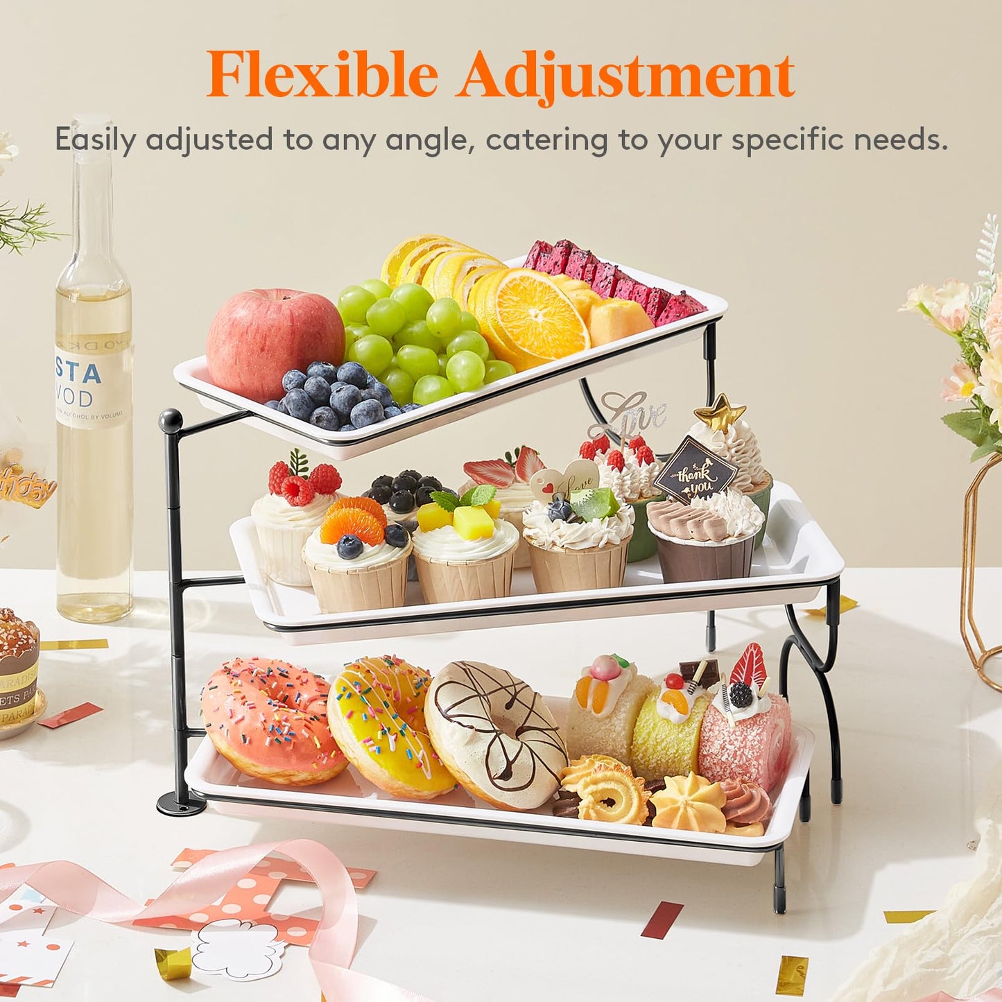 Clear Plastic Serving Tray – BPA-Free Shatterproof PET Dessert Stand for Parties, Weddings & Events | Space-Saving Display with Non-Slip Base