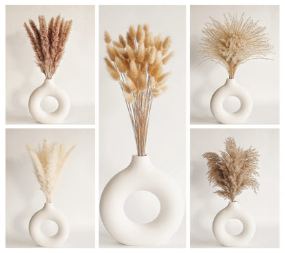 Natural Dried Pampas Grass Bouquet – Mixed Fluffy Pompous Grass for Vase, Boho Decor, Weddings, Gifts & Home Arrangements 100PCS