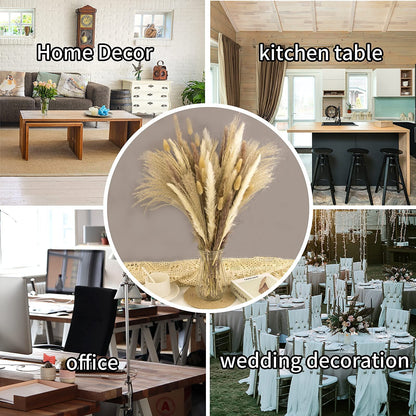 Natural Dried Pampas Grass Bouquet – Mixed Fluffy Pompous Grass for Vase, Boho Decor, Weddings, Gifts & Home Arrangements 100PCS