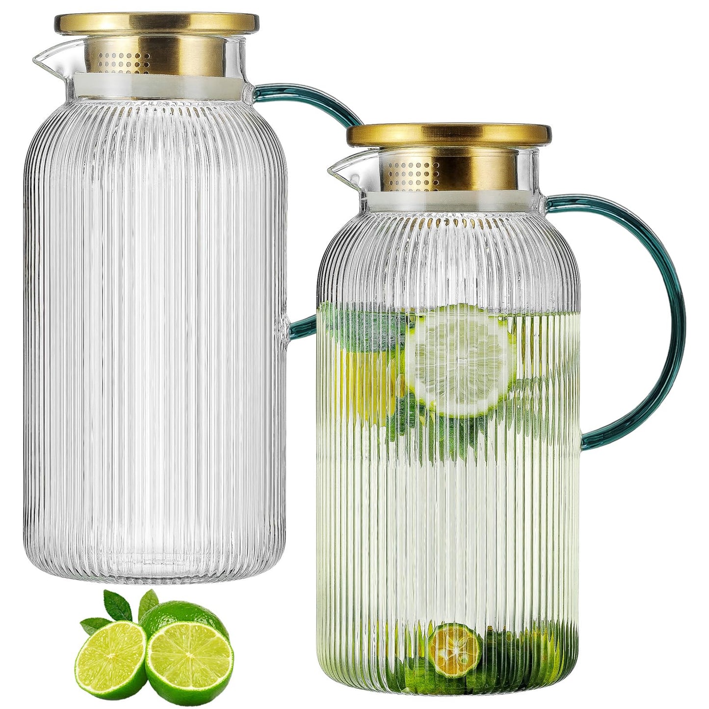 Glass Water Pitcher – 68oz Borosilicate Carafe with Stainless Steel Lid - Heat-Resistant