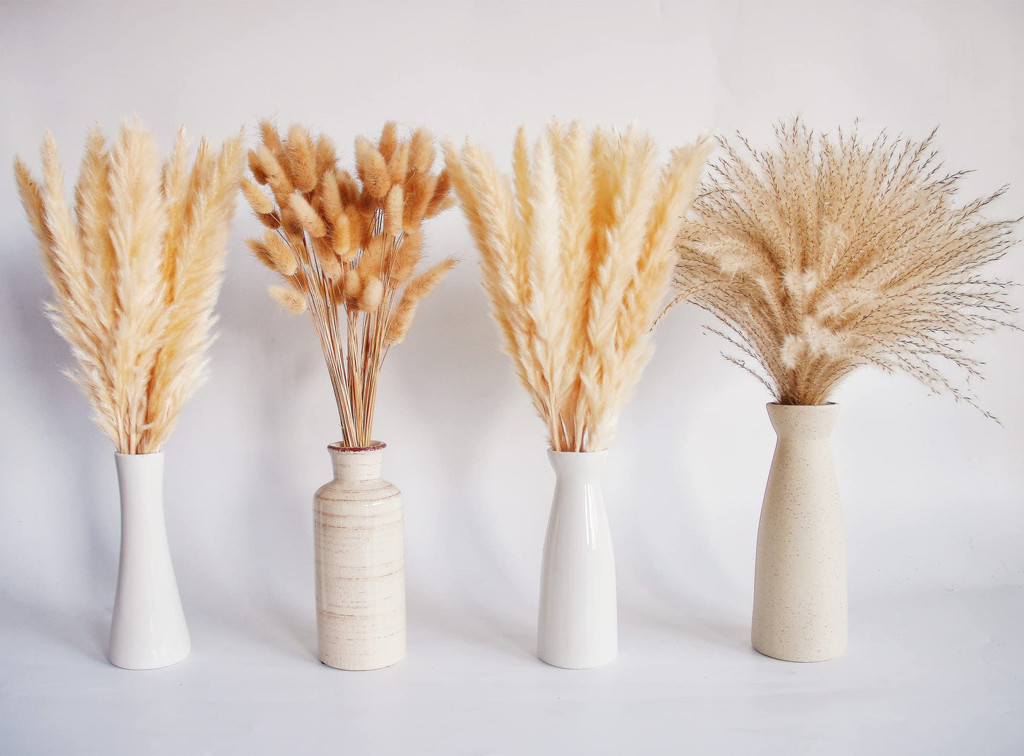 Natural Dried Pampas Grass Bouquet – Mixed Fluffy Pompous Grass for Vase, Boho Decor, Weddings, Gifts & Home Arrangements 100PCS