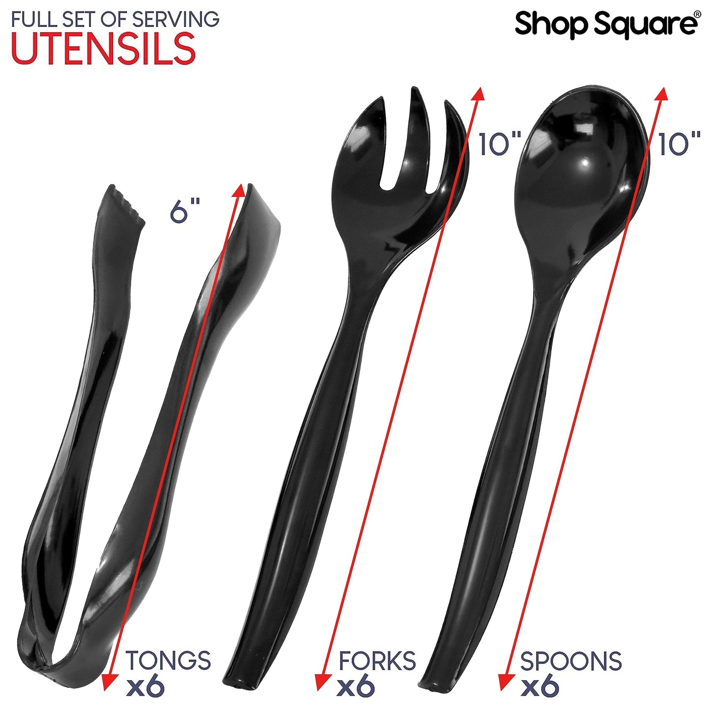 Durable Plastic Serving Utensils Set – 10" Serving Fork, Spoon & 6" Tongs | BPA-Free, Reusable or Disposable | Perfect for Parties, Catering & Events