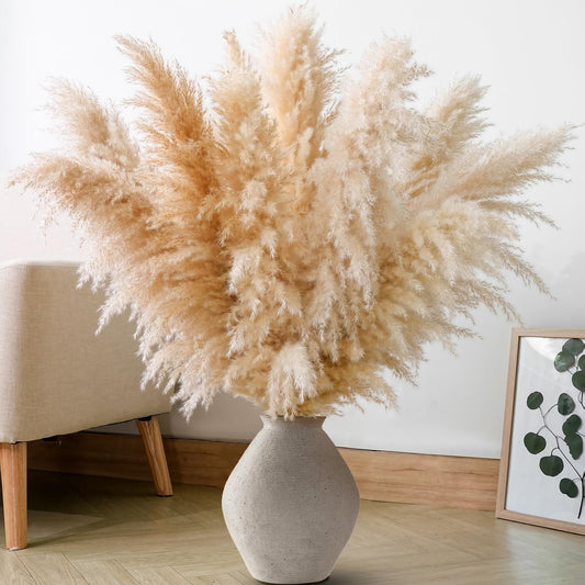 Natural Dried Pampas Grass Bouquet – Mixed Fluffy Pompous Grass for Vase, Boho Decor, Weddings, Gifts & Home Arrangements 100PCS