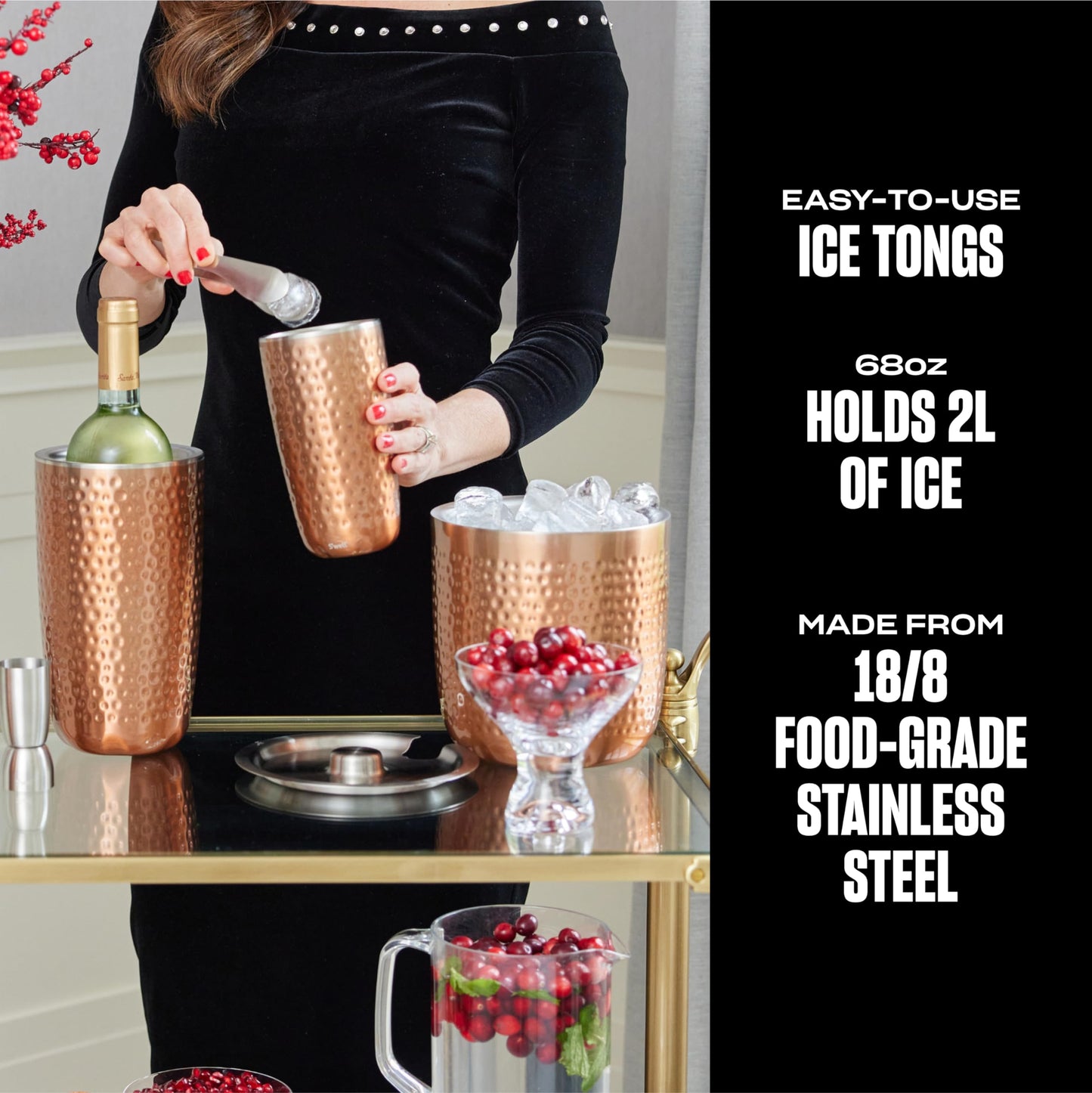 AestheticTriple-Layered Ice Bucket with Tongs – Vacuum-Insulated, Stainless Steel, Condensation-Free