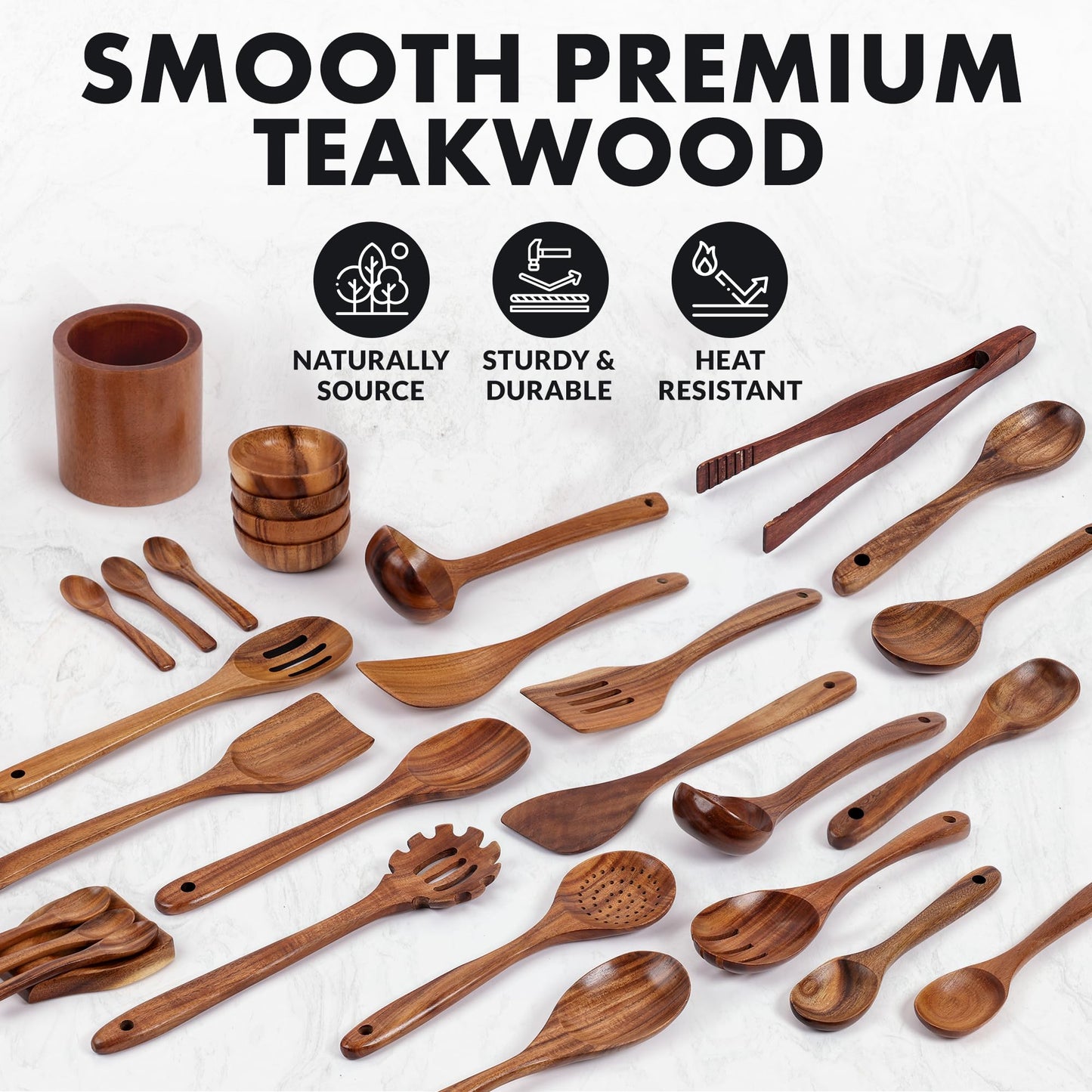 Teak Wood Cooking Utensil Set – 6-Piece Wooden Kitchen Tools | Non-Scratch, Heat-Resistant, Durable Cookware Set