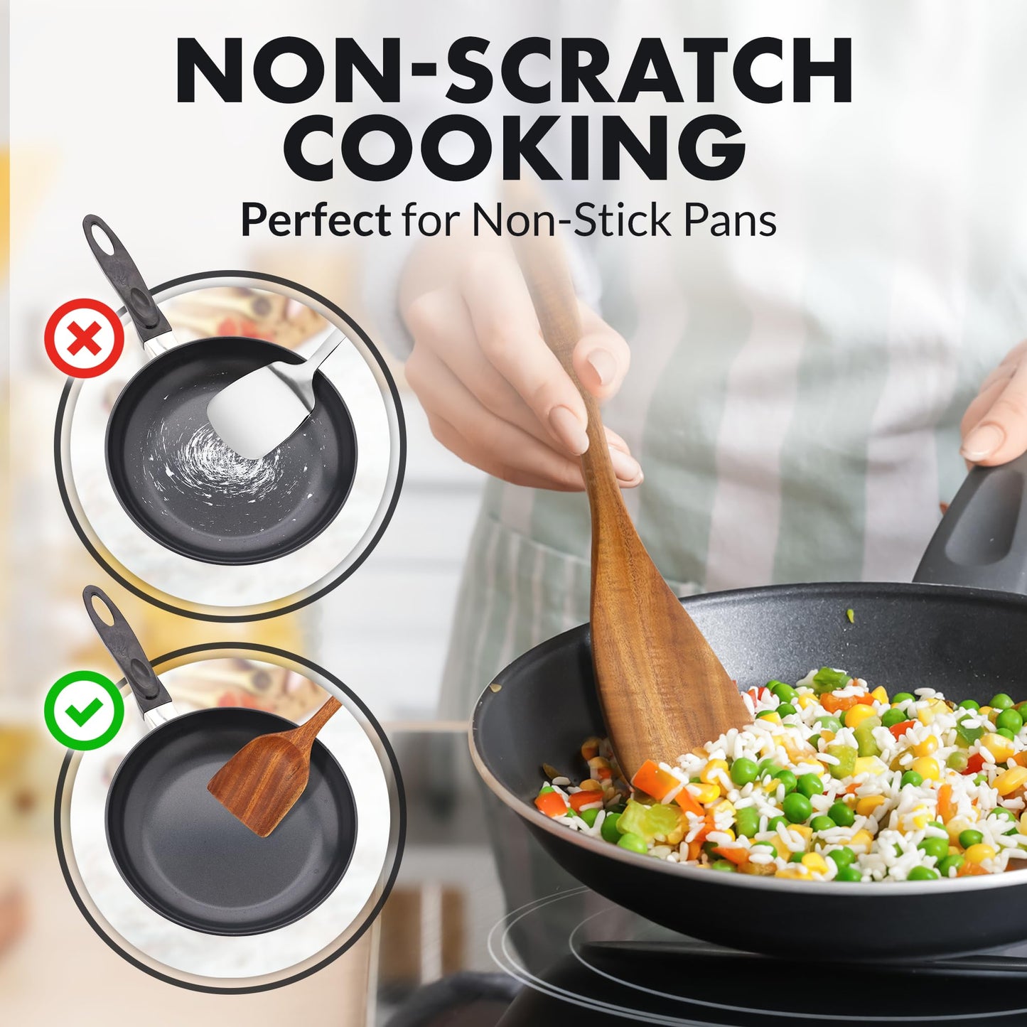 Teak Wood Cooking Utensil Set – 6-Piece Wooden Kitchen Tools | Non-Scratch, Heat-Resistant, Durable Cookware Set