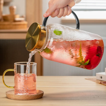 Glass Water Pitcher – 68oz Borosilicate Carafe with Stainless Steel Lid - Heat-Resistant