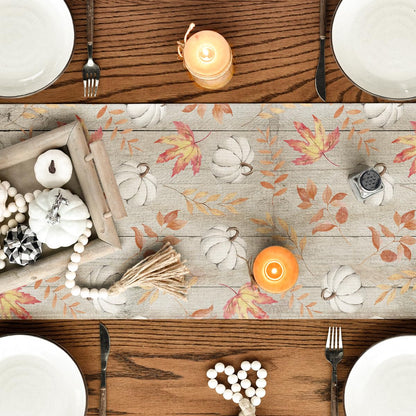 Pumpkins Fall Maple Leaves Fall Table Runner