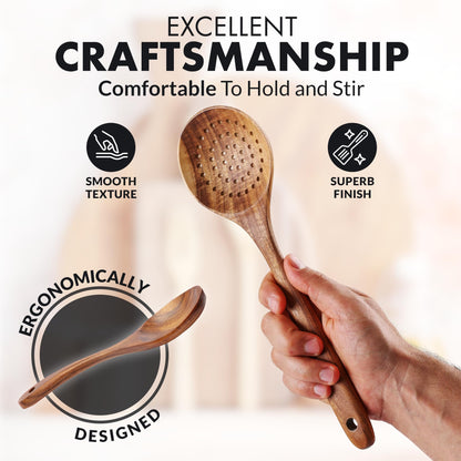 Teak Wood Cooking Utensil Set – 6-Piece Wooden Kitchen Tools | Non-Scratch, Heat-Resistant, Durable Cookware Set