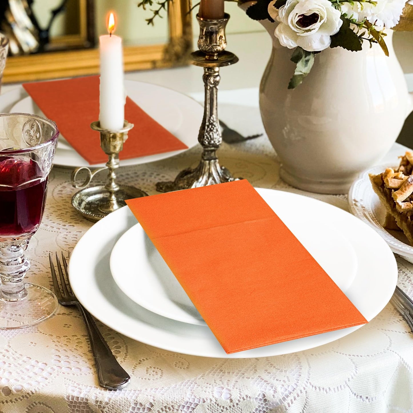 Solid Color Pocket Napkins – 50-Pack Linen-Like Paper Napkins with Silverware Pocket | Soft, Absorbent & Elegant for Dining, Weddings, and Events - Matcha Green