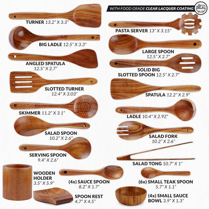 Teak Wood Cooking Utensil Set – 6-Piece Wooden Kitchen Tools | Non-Scratch, Heat-Resistant, Durable Cookware Set
