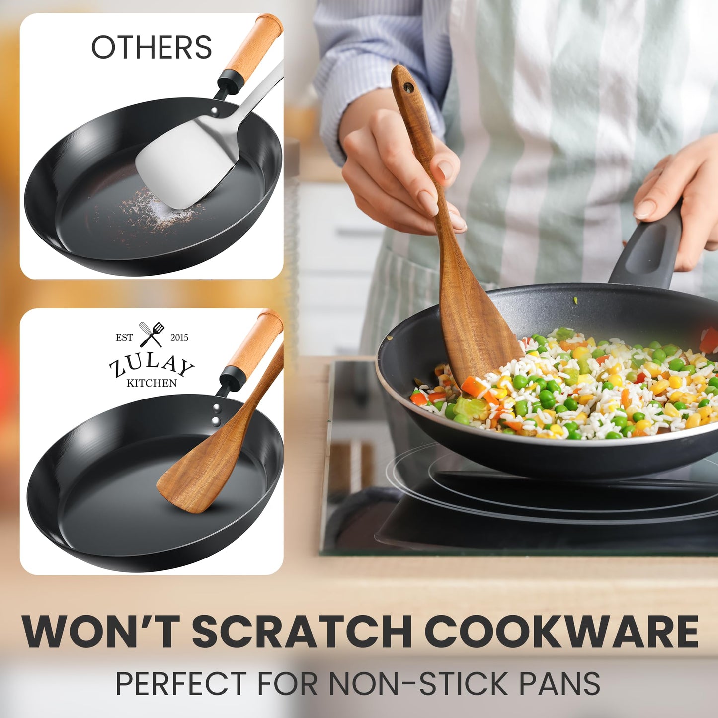 Teak Wood Cooking Utensil Set – 6-Piece Wooden Kitchen Tools | Non-Scratch, Heat-Resistant, Durable Cookware Set