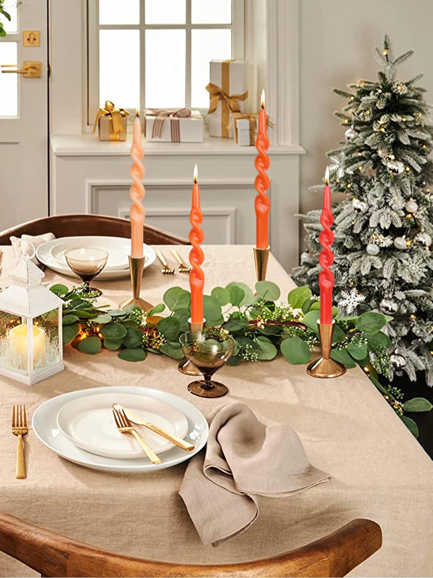 Handmade Spiral Taper Candles – 10" Unscented, Dripless (Set of 4)