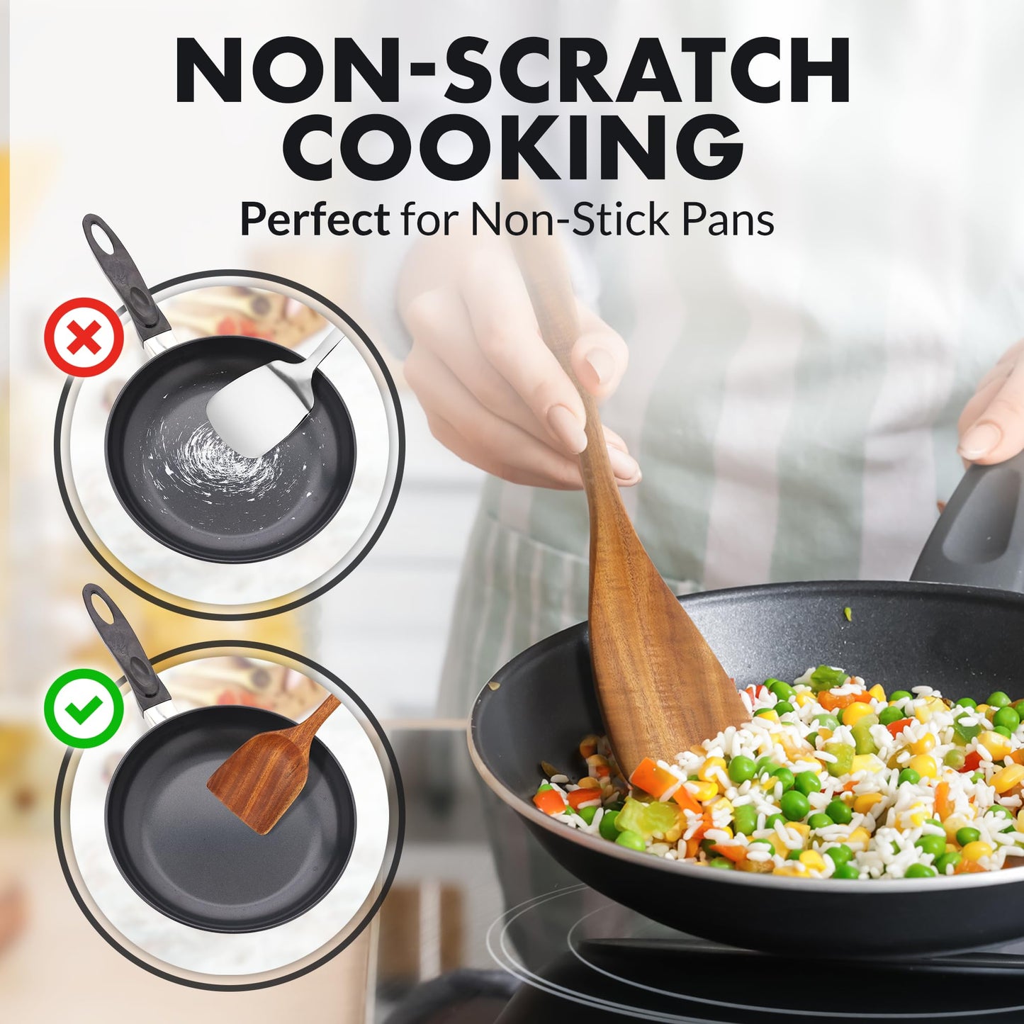 Teak Wood Cooking Utensil Set – 6-Piece Wooden Kitchen Tools | Non-Scratch, Heat-Resistant, Durable Cookware Set