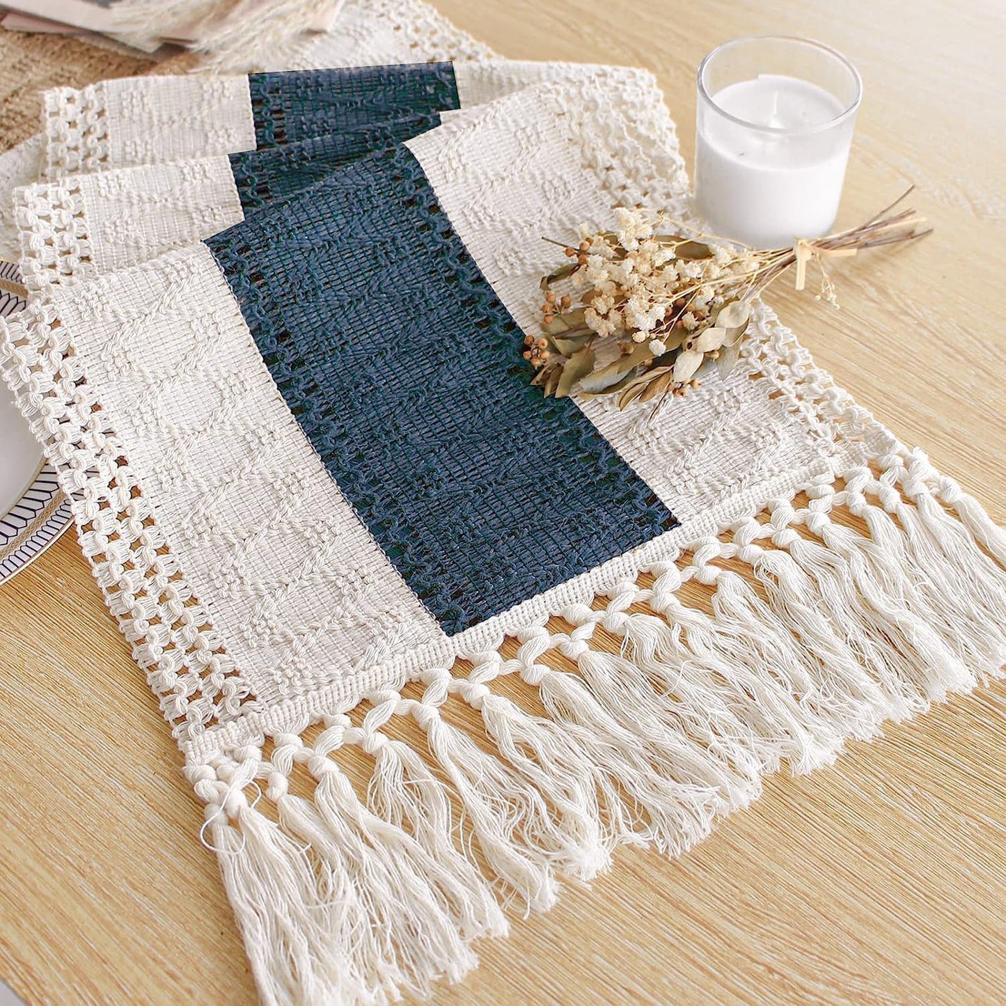 Boho Macrame Table Runner - Rustic Farmhouse Decor for Dining, Events & Holidays
