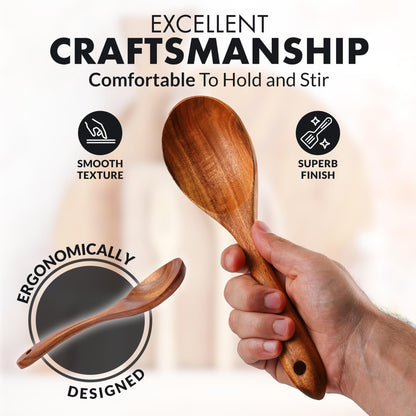 Teak Wood Cooking Utensil Set – 6-Piece Wooden Kitchen Tools | Non-Scratch, Heat-Resistant, Durable Cookware Set