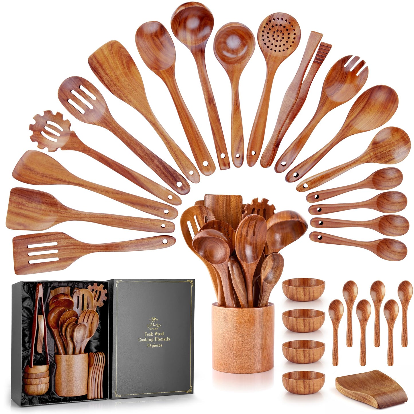 Teak Wood Cooking Utensil Set – 6-Piece Wooden Kitchen Tools | Non-Scratch, Heat-Resistant, Durable Cookware Set