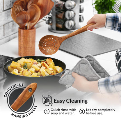 Teak Wood Cooking Utensil Set – 6-Piece Wooden Kitchen Tools | Non-Scratch, Heat-Resistant, Durable Cookware Set