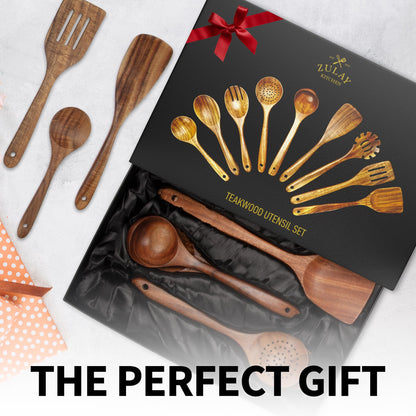 Teak Wood Cooking Utensil Set – 6-Piece Wooden Kitchen Tools | Non-Scratch, Heat-Resistant, Durable Cookware Set