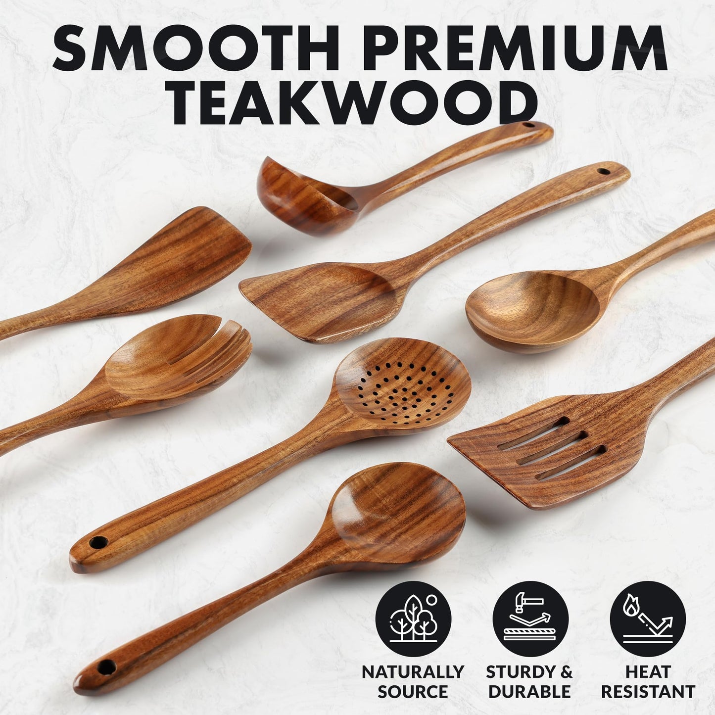 Teak Wood Cooking Utensil Set – 6-Piece Wooden Kitchen Tools | Non-Scratch, Heat-Resistant, Durable Cookware Set