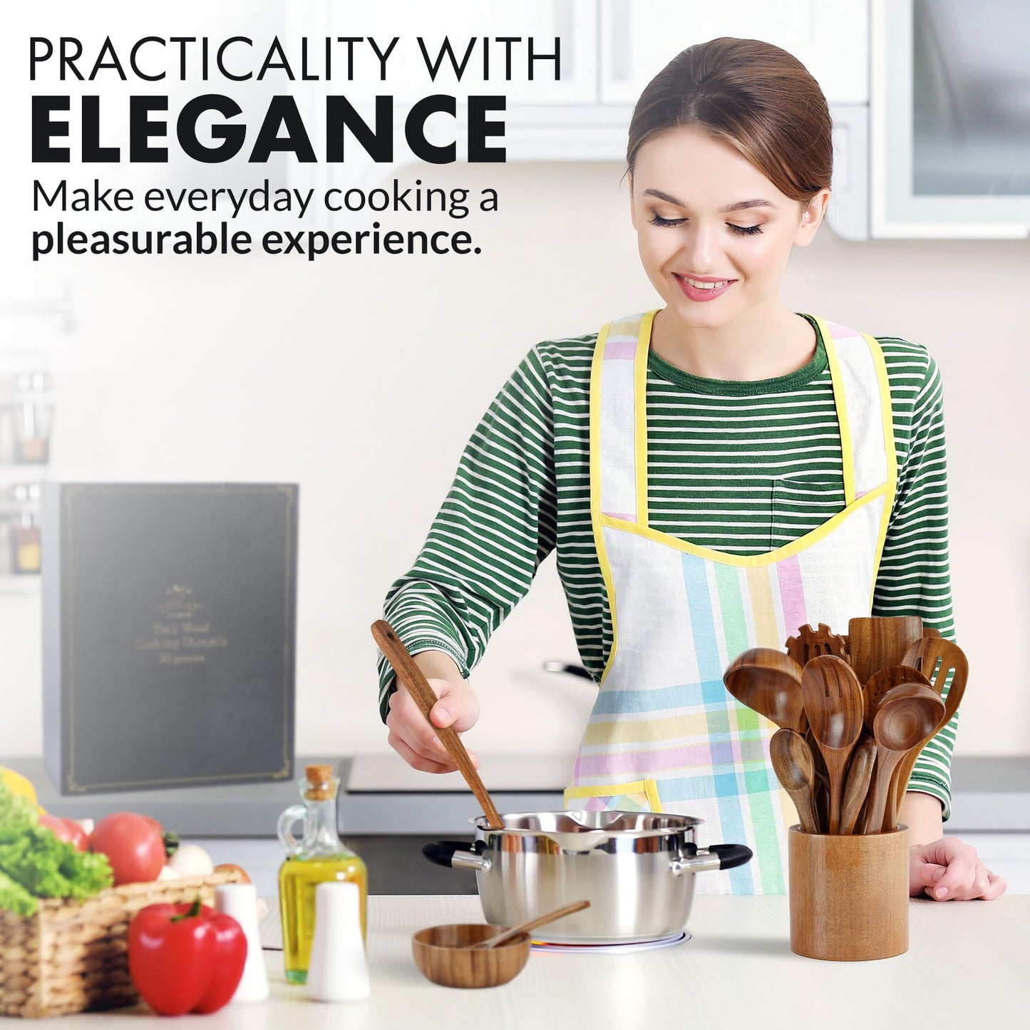 Teak Wood Cooking Utensil Set – 6-Piece Wooden Kitchen Tools | Non-Scratch, Heat-Resistant, Durable Cookware Set