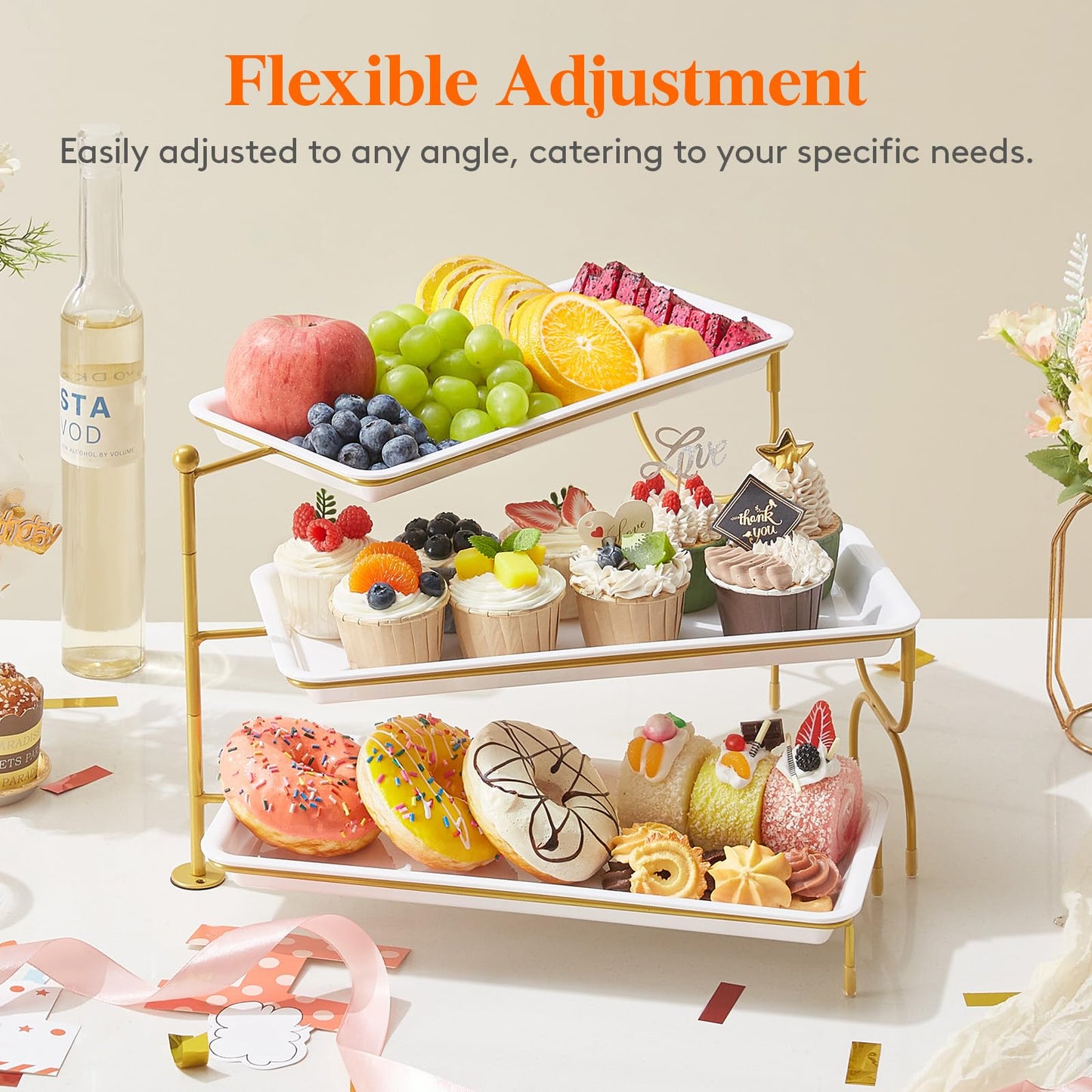 Clear Plastic Serving Tray – BPA-Free Shatterproof PET Dessert Stand for Parties, Weddings & Events | Space-Saving Display with Non-Slip Base