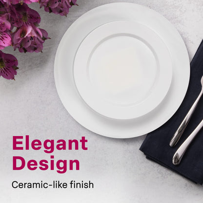 Elegant White Square Plastic Plates Set – 100-Piece Heavy Duty Disposable Dinnerware for 50 Guests (9.5” Dinner + 6.5” Appetizer Plates)