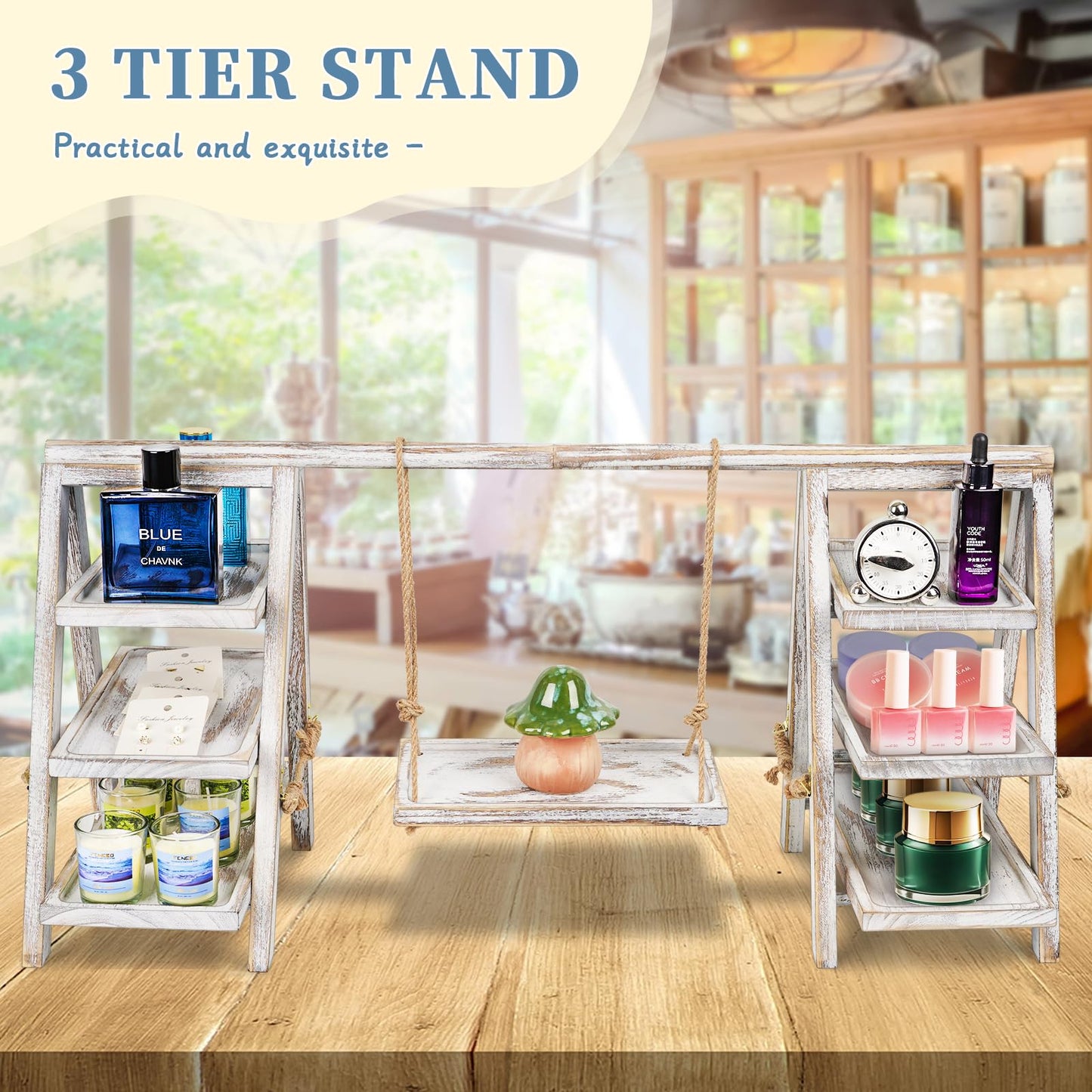 Rustic 3-Tier Wooden Cupcake Stand – Paulownia Wood Dessert Display Tower for Parties, Weddings, Events & Home Entertaining