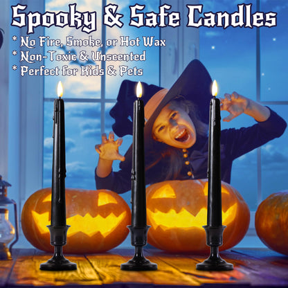 Black Wax Drip Flameless Taper Candles – Set of 6 LED Candles with Remote Control