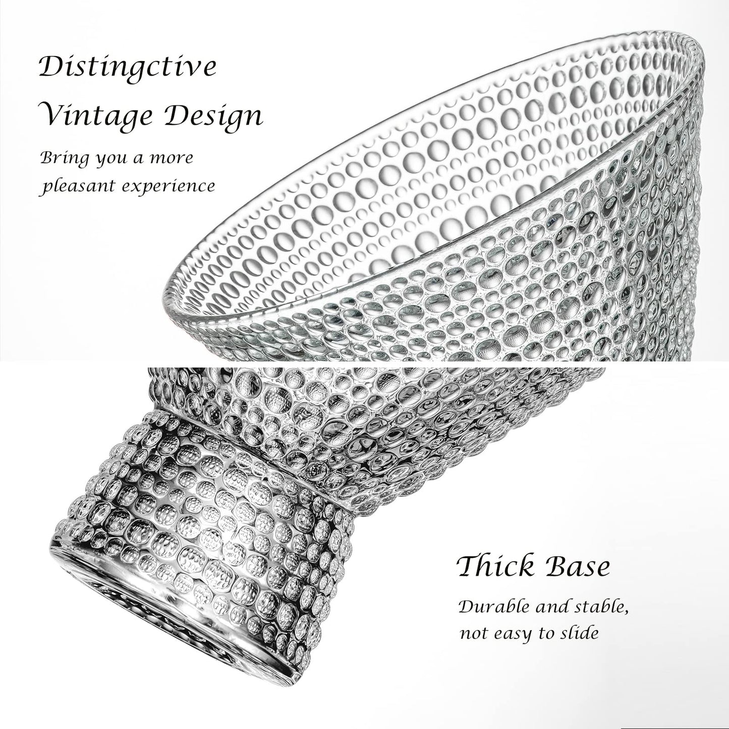 Vintage Embossed Stemless Martini Glass Set – Lead-Free Crystal Cocktail Glasses for Martinis, Whiskey, and More