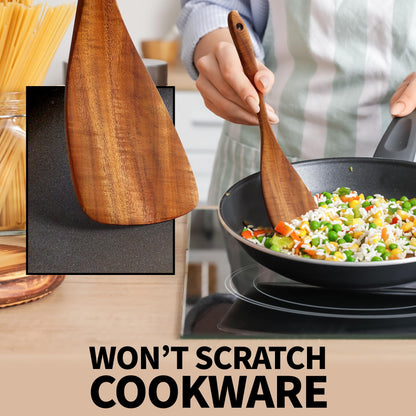 Teak Wood Cooking Utensil Set – 6-Piece Wooden Kitchen Tools | Non-Scratch, Heat-Resistant, Durable Cookware Set