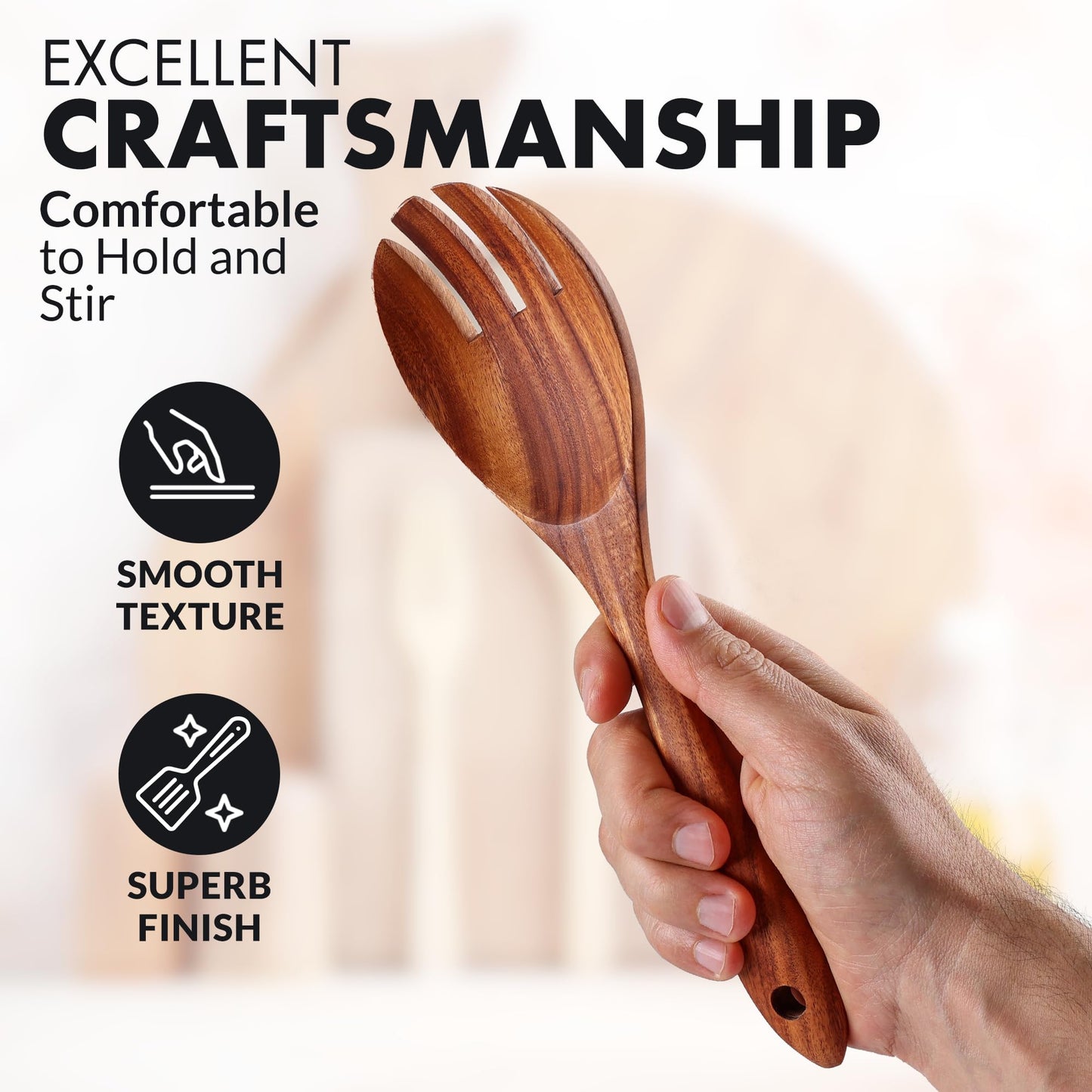 Teak Wood Cooking Utensil Set – 6-Piece Wooden Kitchen Tools | Non-Scratch, Heat-Resistant, Durable Cookware Set