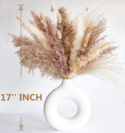 Natural Dried Pampas Grass Bouquet – Mixed Fluffy Pompous Grass for Vase, Boho Decor, Weddings, Gifts & Home Arrangements 100PCS