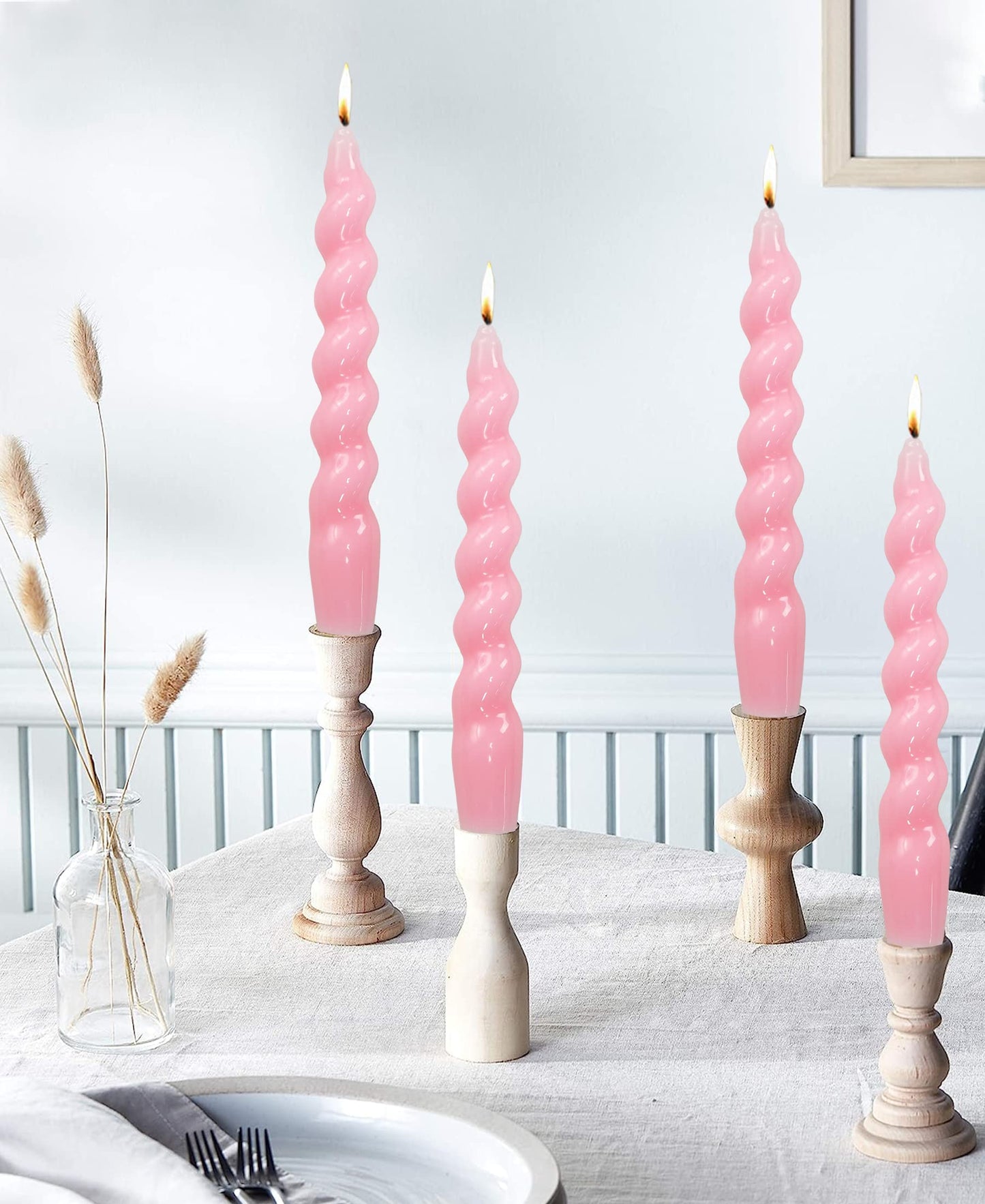 Handmade Spiral Taper Candles – 10" Unscented, Dripless (Set of 4)
