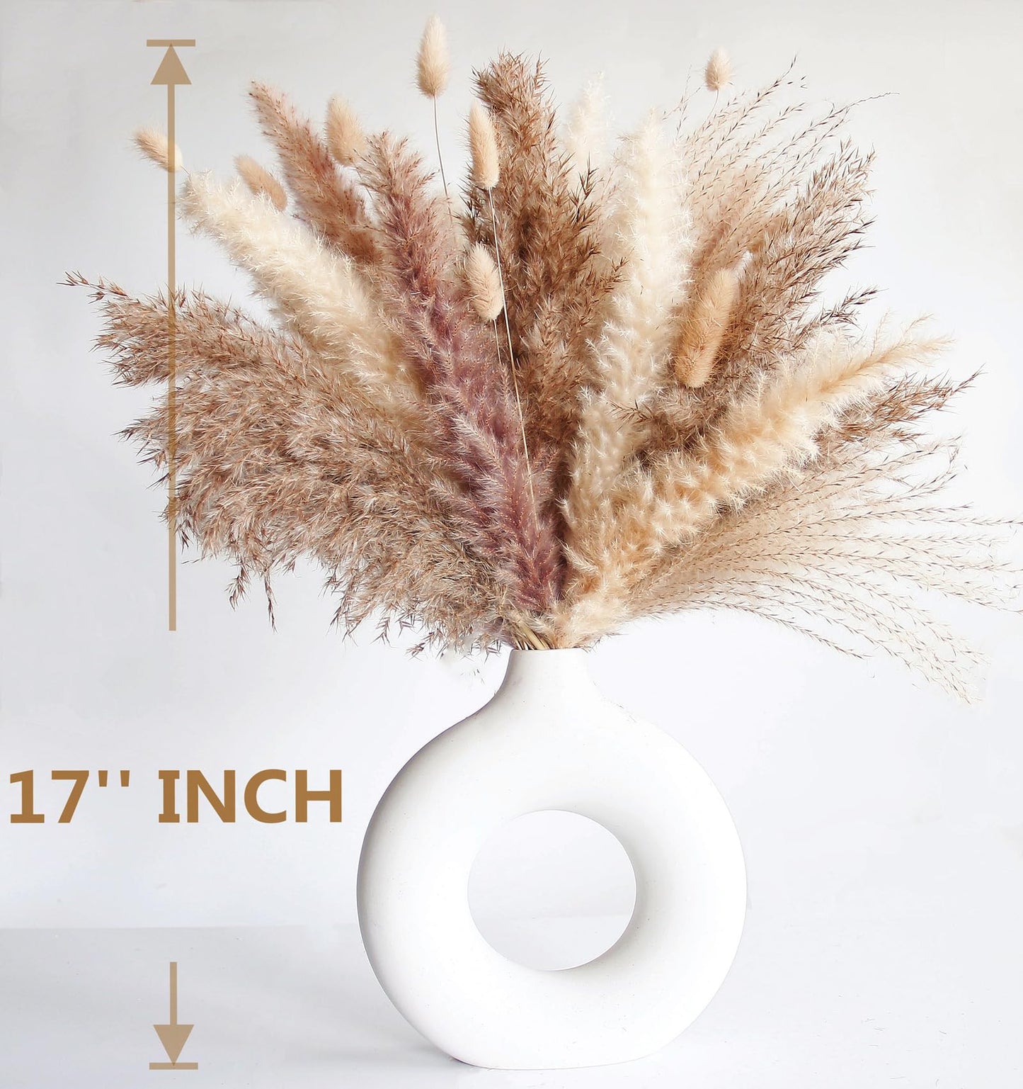 Natural Dried Pampas Grass Bouquet – Mixed Fluffy Pompous Grass for Vase, Boho Decor, Weddings, Gifts & Home Arrangements 100PCS