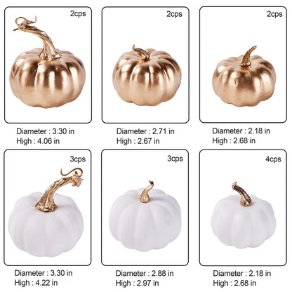 White & Gold Artificial Harvest Pumpkins – 16-Piece Fall Décor Set