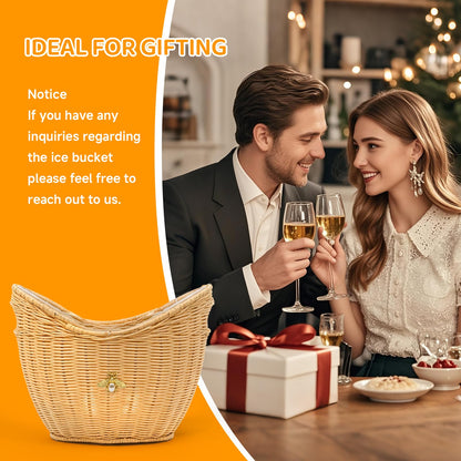 Handcrafted Rattan Ice Bucket with Acrylic Insert – 4L Leak-Proof Double Layer Design with Diatomaceous Earth Pad (Rattan)