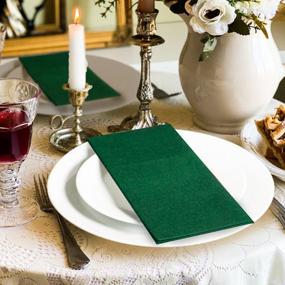 Solid Color Pocket Napkins – 50-Pack Linen-Like Paper Napkins with Silverware Pocket | Soft, Absorbent & Elegant for Dining, Weddings, and Events - Matcha Green