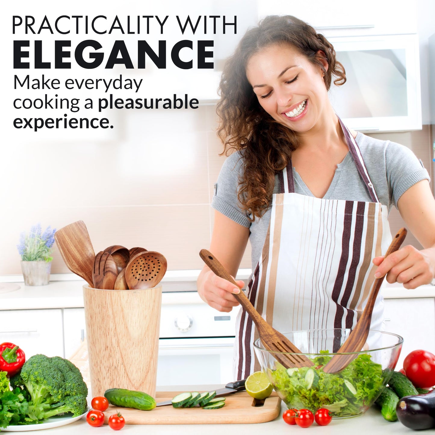Teak Wood Cooking Utensil Set – 6-Piece Wooden Kitchen Tools | Non-Scratch, Heat-Resistant, Durable Cookware Set