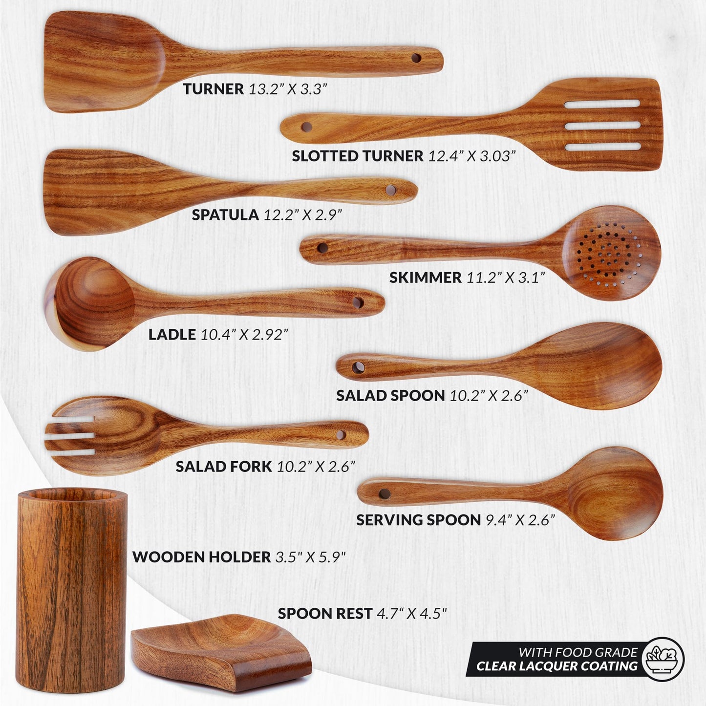 Teak Wood Cooking Utensil Set – 6-Piece Wooden Kitchen Tools | Non-Scratch, Heat-Resistant, Durable Cookware Set