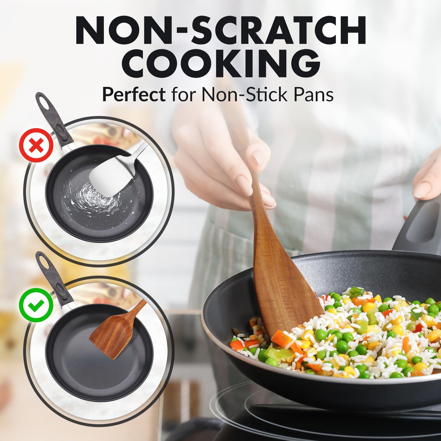 Teak Wood Cooking Utensil Set – 6-Piece Wooden Kitchen Tools | Non-Scratch, Heat-Resistant, Durable Cookware Set