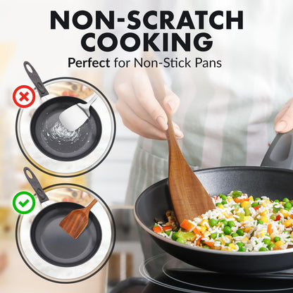 Teak Wood Cooking Utensil Set – 6-Piece Wooden Kitchen Tools | Non-Scratch, Heat-Resistant, Durable Cookware Set