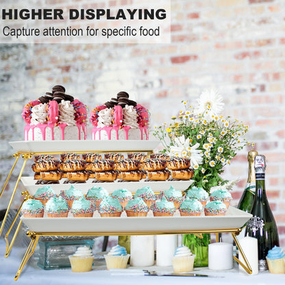 Serving Tray Stand – Collapsible Display with White Melamine Platters for Parties, Holidays & Events | BPA-Free