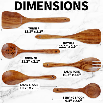 Teak Wood Cooking Utensil Set – 6-Piece Wooden Kitchen Tools | Non-Scratch, Heat-Resistant, Durable Cookware Set