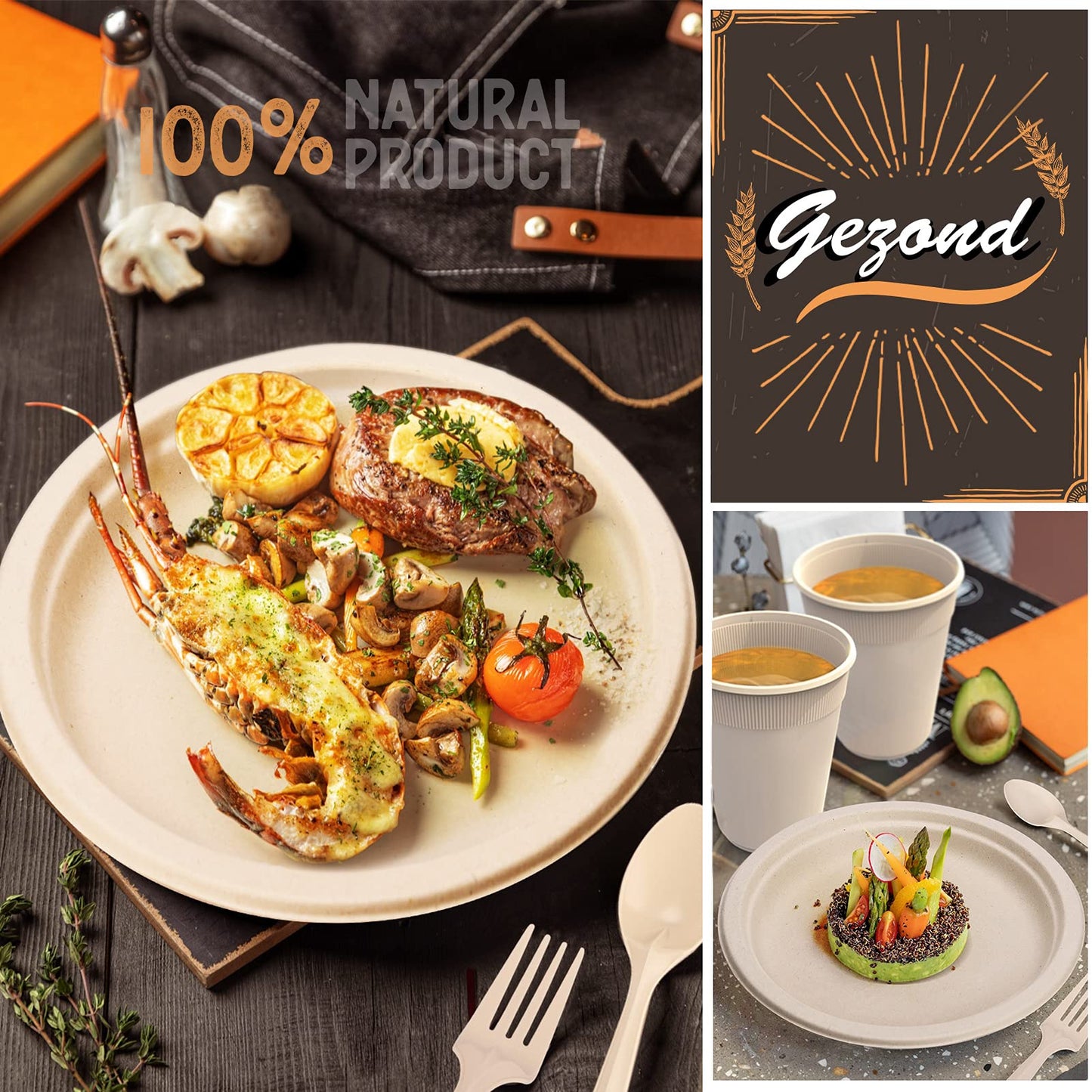 Compostable Dinnerware Set – Eco-Friendly Plates, Cutlery, Cups & More for 50 Guests -400-Pack
