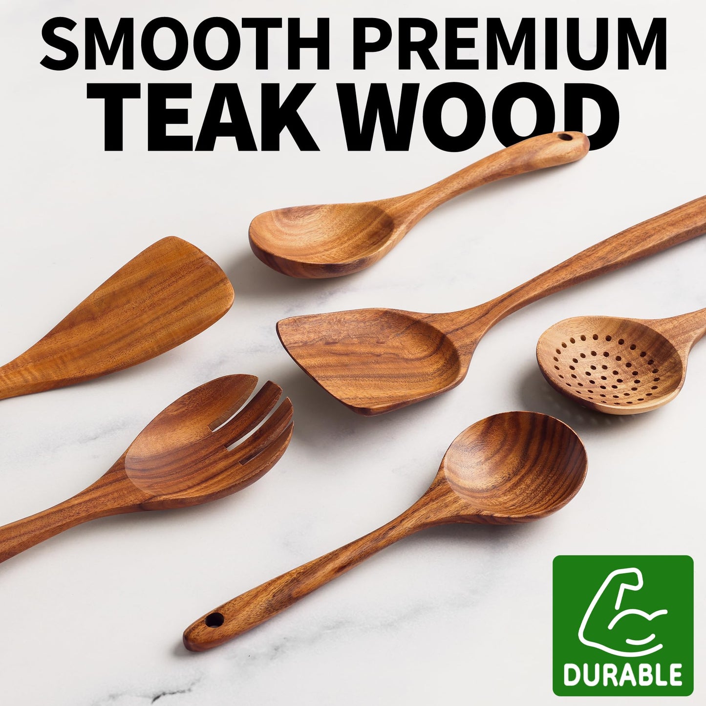 Teak Wood Cooking Utensil Set – 6-Piece Wooden Kitchen Tools | Non-Scratch, Heat-Resistant, Durable Cookware Set