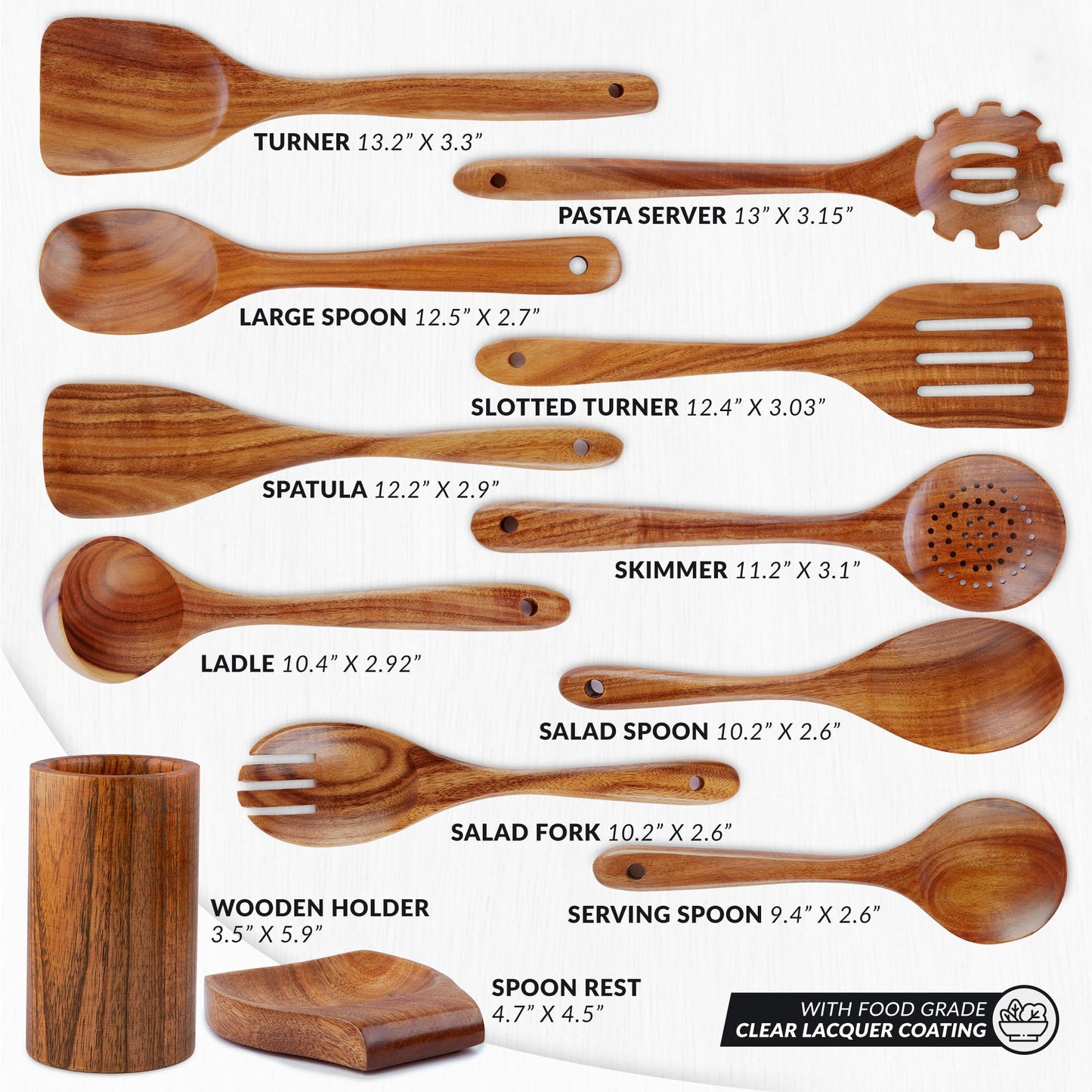 Teak Wood Cooking Utensil Set – 6-Piece Wooden Kitchen Tools | Non-Scratch, Heat-Resistant, Durable Cookware Set