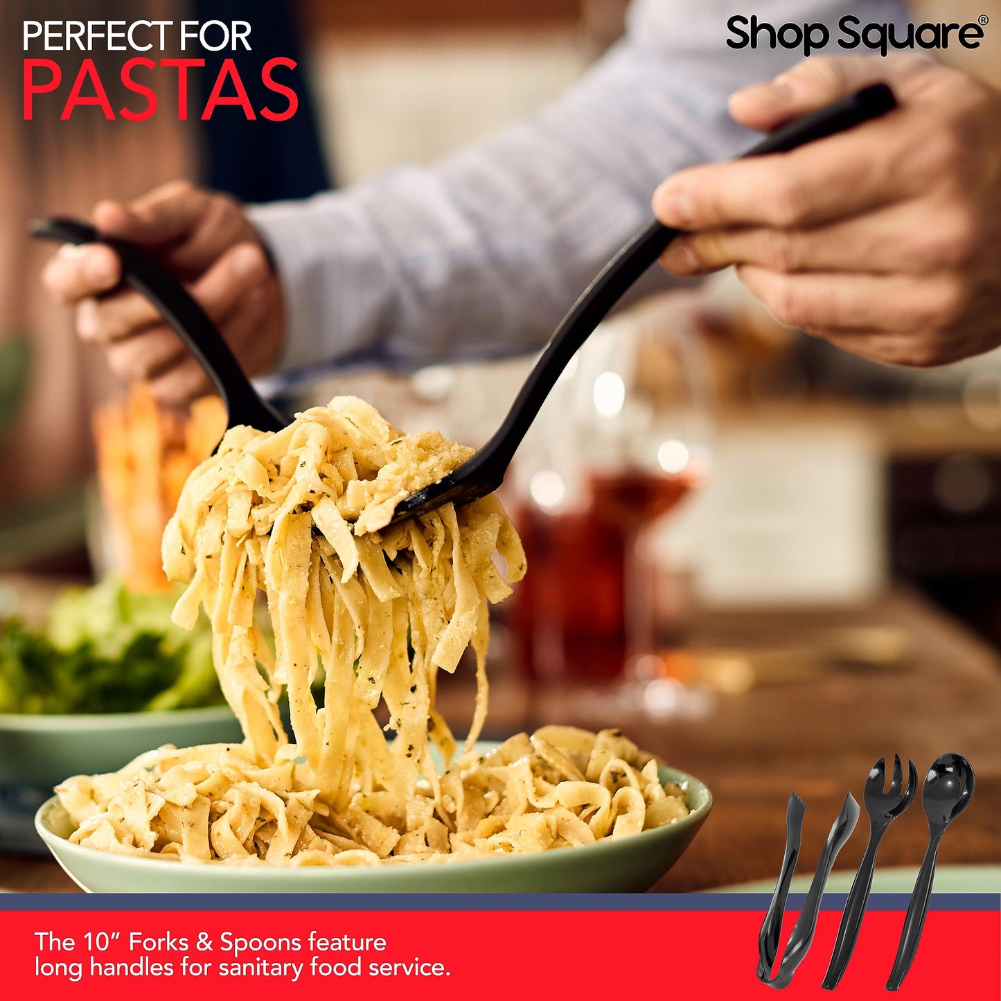 Durable Plastic Serving Utensils Set – 10" Serving Fork, Spoon & 6" Tongs | BPA-Free, Reusable or Disposable | Perfect for Parties, Catering & Events